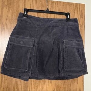Dark Blue Corduroy Skirt with Pockets